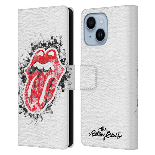 The Rolling Stones Licks Collection Distressed Look Tongue Leather Book Wallet Case Cover For Apple iPhone 14 Plus