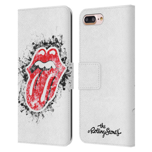 The Rolling Stones Licks Collection Distressed Look Tongue Leather Book Wallet Case Cover For Apple iPhone 7 Plus / iPhone 8 Plus