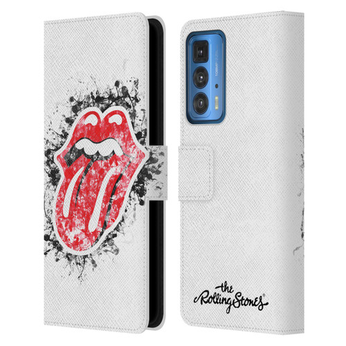 The Rolling Stones Licks Collection Distressed Look Tongue Leather Book Wallet Case Cover For Motorola Edge 20 Pro