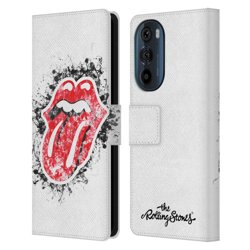 The Rolling Stones Licks Collection Distressed Look Tongue Leather Book Wallet Case Cover For Motorola Edge 30