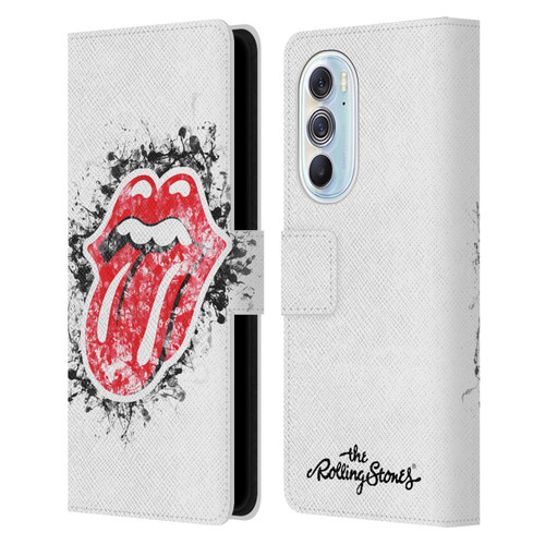 The Rolling Stones Licks Collection Distressed Look Tongue Leather Book Wallet Case Cover For Motorola Edge X30