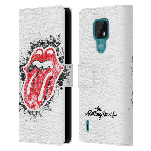 The Rolling Stones Licks Collection Distressed Look Tongue Leather Book Wallet Case Cover For Motorola Moto E7
