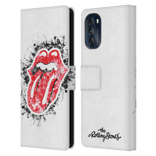 The Rolling Stones Licks Collection Distressed Look Tongue Leather Book Wallet Case Cover For Motorola Moto G (2022)