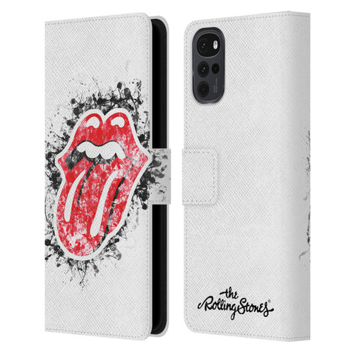 The Rolling Stones Licks Collection Distressed Look Tongue Leather Book Wallet Case Cover For Motorola Moto G22
