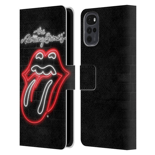 The Rolling Stones Licks Collection Neon Leather Book Wallet Case Cover For Motorola Moto G22