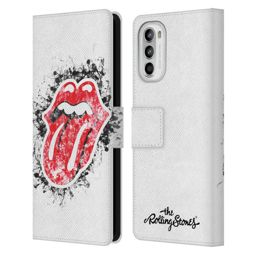 The Rolling Stones Licks Collection Distressed Look Tongue Leather Book Wallet Case Cover For Motorola Moto G52