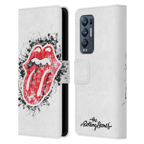 The Rolling Stones Licks Collection Distressed Look Tongue Leather Book Wallet Case Cover For OPPO Find X3 Neo / Reno5 Pro+ 5G