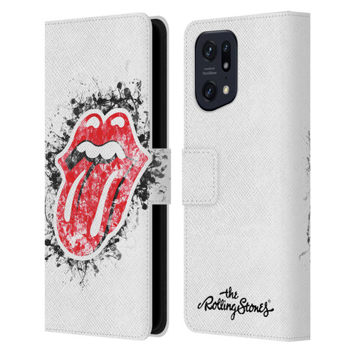 The Rolling Stones Licks Collection Distressed Look Tongue Leather Book Wallet Case Cover For OPPO Find X5