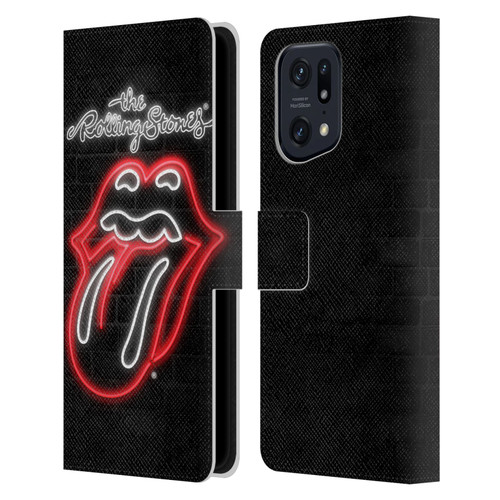 The Rolling Stones Licks Collection Neon Leather Book Wallet Case Cover For OPPO Find X5 Pro