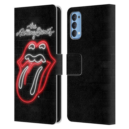 The Rolling Stones Licks Collection Neon Leather Book Wallet Case Cover For OPPO Reno 4 5G