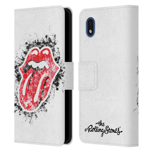 The Rolling Stones Licks Collection Distressed Look Tongue Leather Book Wallet Case Cover For Samsung Galaxy A01 Core (2020)