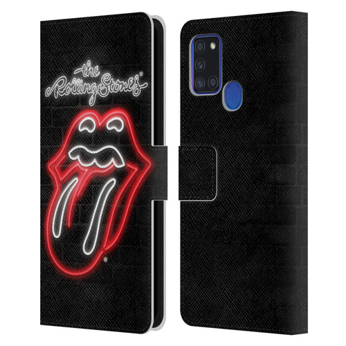 The Rolling Stones Licks Collection Neon Leather Book Wallet Case Cover For Samsung Galaxy A21s (2020)