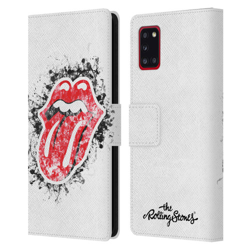 The Rolling Stones Licks Collection Distressed Look Tongue Leather Book Wallet Case Cover For Samsung Galaxy A31 (2020)