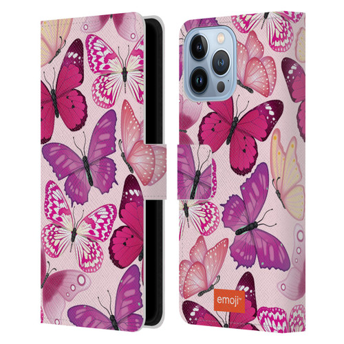 emoji® Butterflies Pink And Purple Leather Book Wallet Case Cover For Apple iPhone 13 Pro Max
