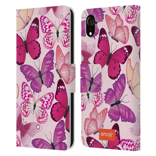 emoji® Butterflies Pink And Purple Leather Book Wallet Case Cover For Apple iPhone XR