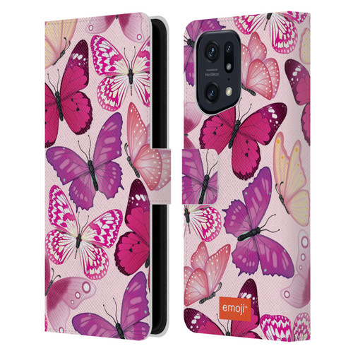 emoji® Butterflies Pink And Purple Leather Book Wallet Case Cover For OPPO Find X5 Pro