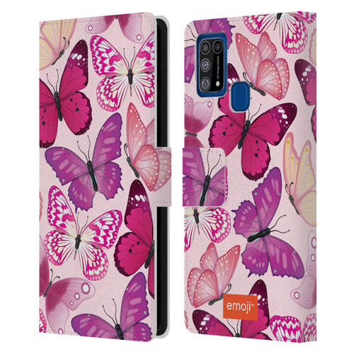 emoji® Butterflies Pink And Purple Leather Book Wallet Case Cover For Samsung Galaxy M31 (2020)