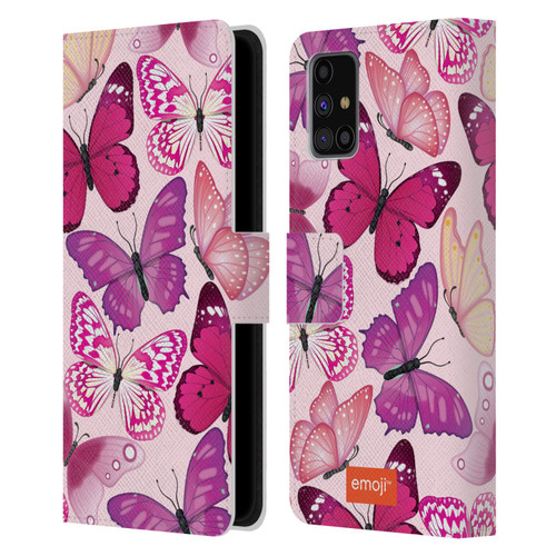 emoji® Butterflies Pink And Purple Leather Book Wallet Case Cover For Samsung Galaxy M31s (2020)