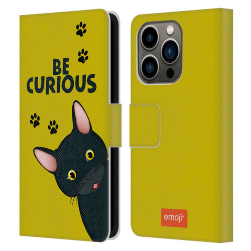 emoji® Cats Curious Leather Book Wallet Case Cover For Apple iPhone 14 Pro