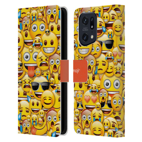 emoji® Full Patterns Smileys Leather Book Wallet Case Cover For OPPO Find X5 Pro