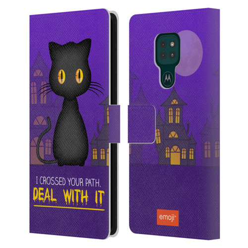 emoji® Halloween Parodies Black Cat Leather Book Wallet Case Cover For Motorola Moto G9 Play