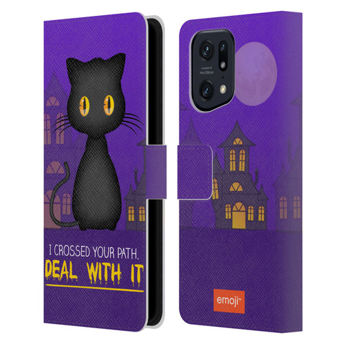 emoji® Halloween Parodies Black Cat Leather Book Wallet Case Cover For OPPO Find X5 Pro