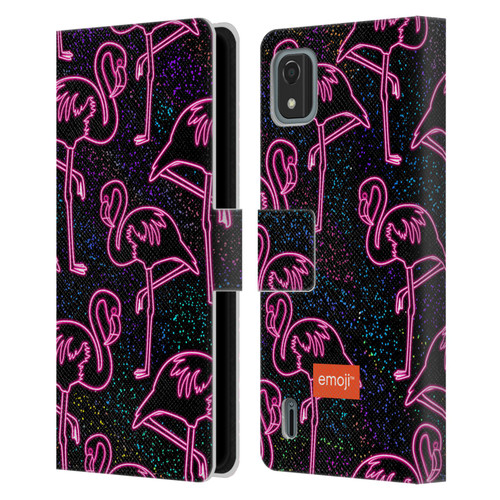 emoji® Neon Flamingo Leather Book Wallet Case Cover For Nokia C2 2nd Edition