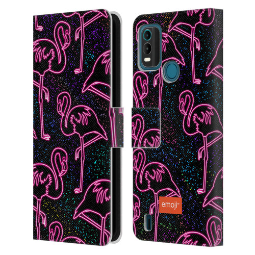 emoji® Neon Flamingo Leather Book Wallet Case Cover For Nokia G11 Plus