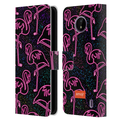 emoji® Neon Flamingo Leather Book Wallet Case Cover For Nokia C10 / C20