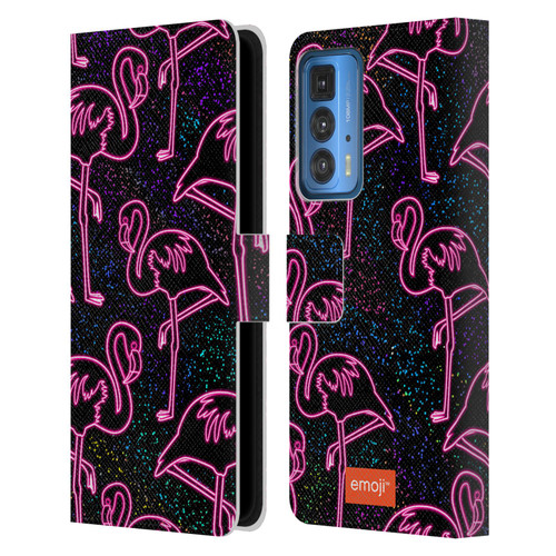 emoji® Neon Flamingo Leather Book Wallet Case Cover For Motorola Edge 20 Pro