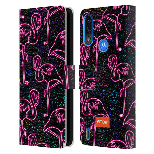 emoji® Neon Flamingo Leather Book Wallet Case Cover For Motorola Moto E7 Power / Moto E7i Power