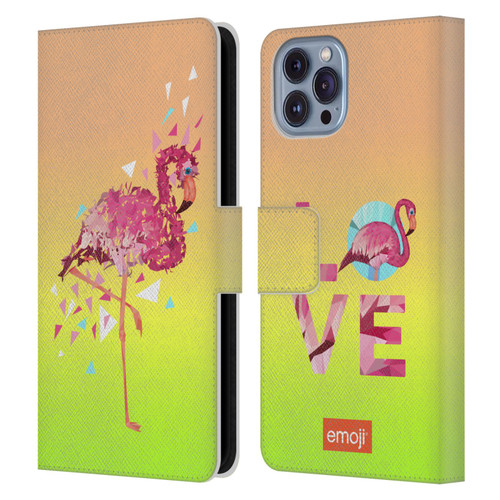 emoji® Polygon Flamingo Leather Book Wallet Case Cover For Apple iPhone 14