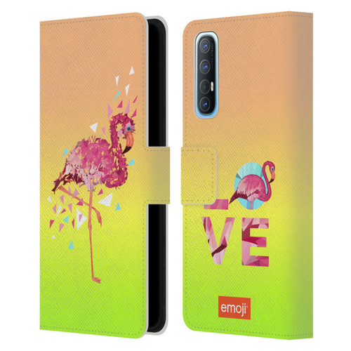 emoji® Polygon Flamingo Leather Book Wallet Case Cover For OPPO Find X2 Neo 5G