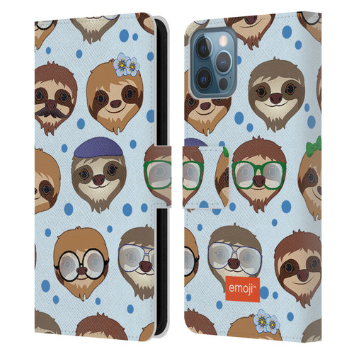 emoji® Sloth Pattern Leather Book Wallet Case Cover For Apple iPhone 12 / iPhone 12 Pro