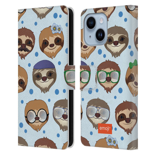 emoji® Sloth Pattern Leather Book Wallet Case Cover For Apple iPhone 14 Plus