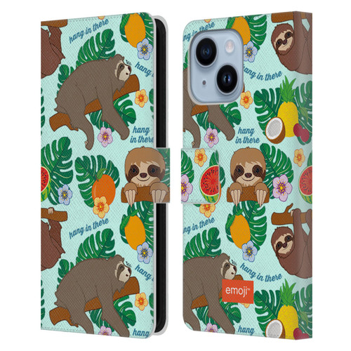 emoji® Sloth Tropical Leather Book Wallet Case Cover For Apple iPhone 14 Plus
