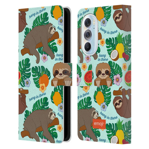 emoji® Sloth Tropical Leather Book Wallet Case Cover For Motorola Edge X30