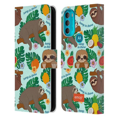 emoji® Sloth Tropical Leather Book Wallet Case Cover For Motorola Moto G71 5G