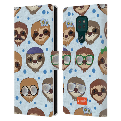 emoji® Sloth Pattern Leather Book Wallet Case Cover For Motorola Moto G9 Play
