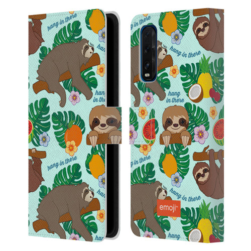 emoji® Sloth Tropical Leather Book Wallet Case Cover For OPPO Find X3 Neo / Reno5 Pro+ 5G