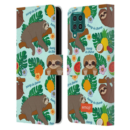 emoji® Sloth Tropical Leather Book Wallet Case Cover For Samsung Galaxy F62 (2021)