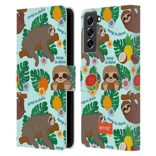 emoji® Sloth Tropical Leather Book Wallet Case Cover For Samsung Galaxy S21 FE 5G