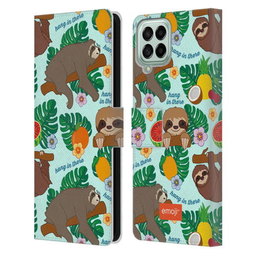 emoji® Sloth Tropical Leather Book Wallet Case Cover For Samsung Galaxy M33 (2022)