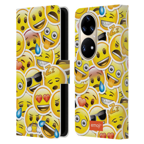 emoji® Smileys Stickers Leather Book Wallet Case Cover For Huawei P50 Pro