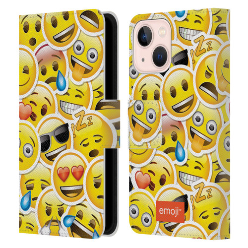 emoji® Smileys Stickers Leather Book Wallet Case Cover For Apple iPhone 13 Mini