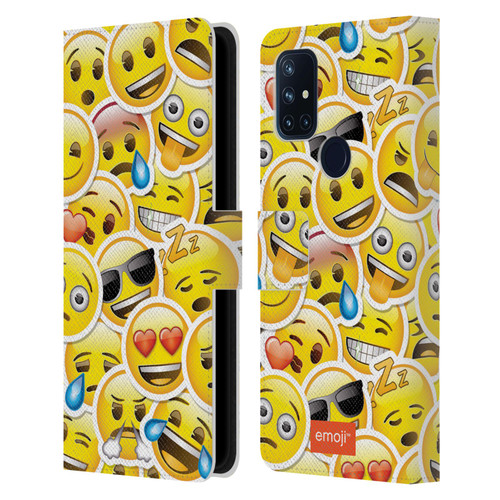 emoji® Smileys Stickers Leather Book Wallet Case Cover For OnePlus Nord N10 5G