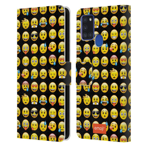 emoji® Smileys Pattern Leather Book Wallet Case Cover For Samsung Galaxy A21s (2020)
