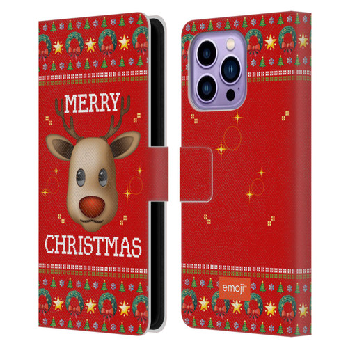 emoji® Ugly Christmas Reindeer Leather Book Wallet Case Cover For Apple iPhone 14 Pro Max