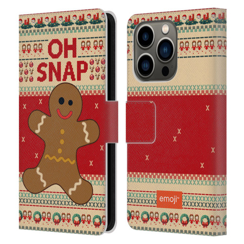 emoji® Ugly Christmas Gingerbread Leather Book Wallet Case Cover For Apple iPhone 14 Pro