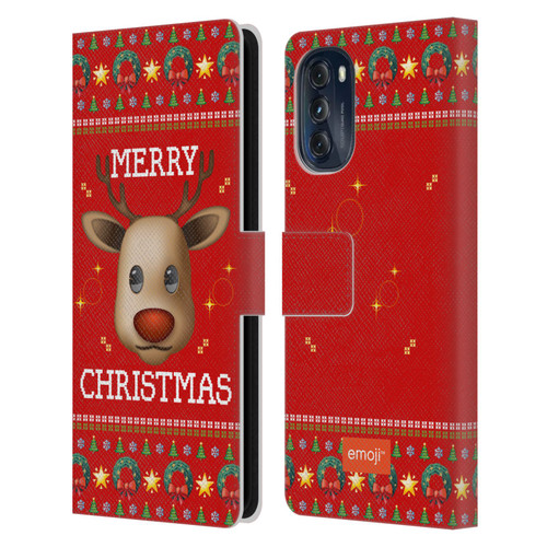 emoji® Ugly Christmas Reindeer Leather Book Wallet Case Cover For Motorola Moto G (2022)